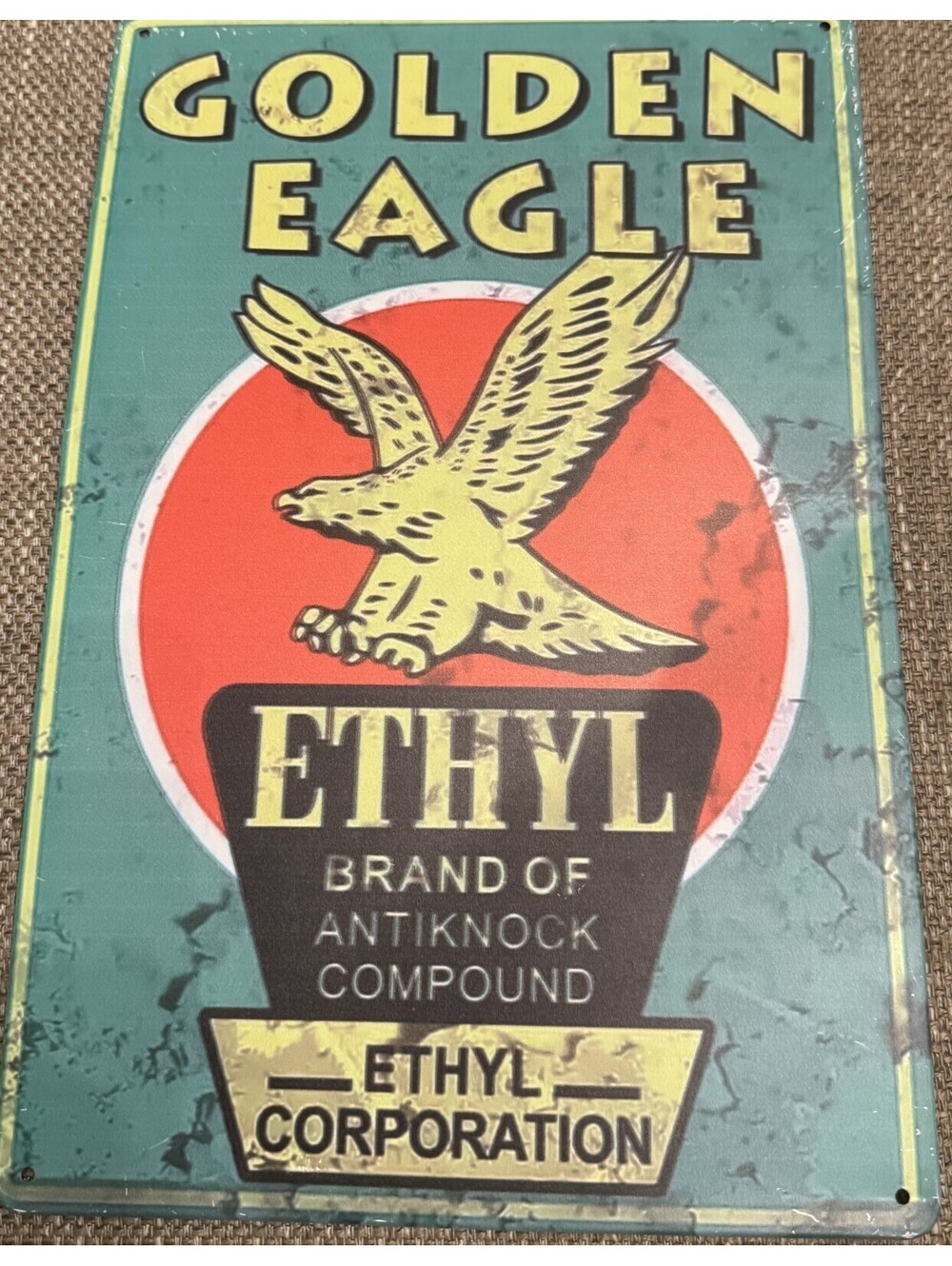 Vintage Metal Sign Golden Eagle Green Ethyl Corp 8" x 12"